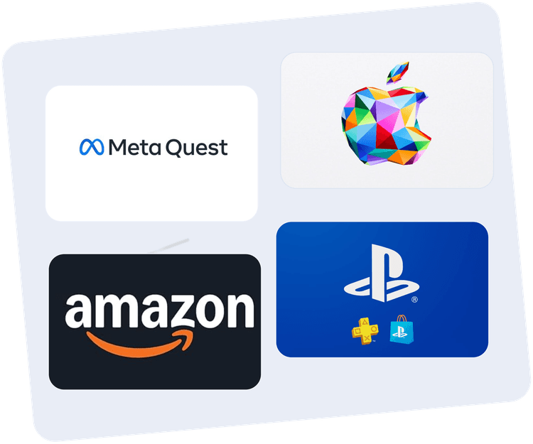 Happy man trading gift cards on phone