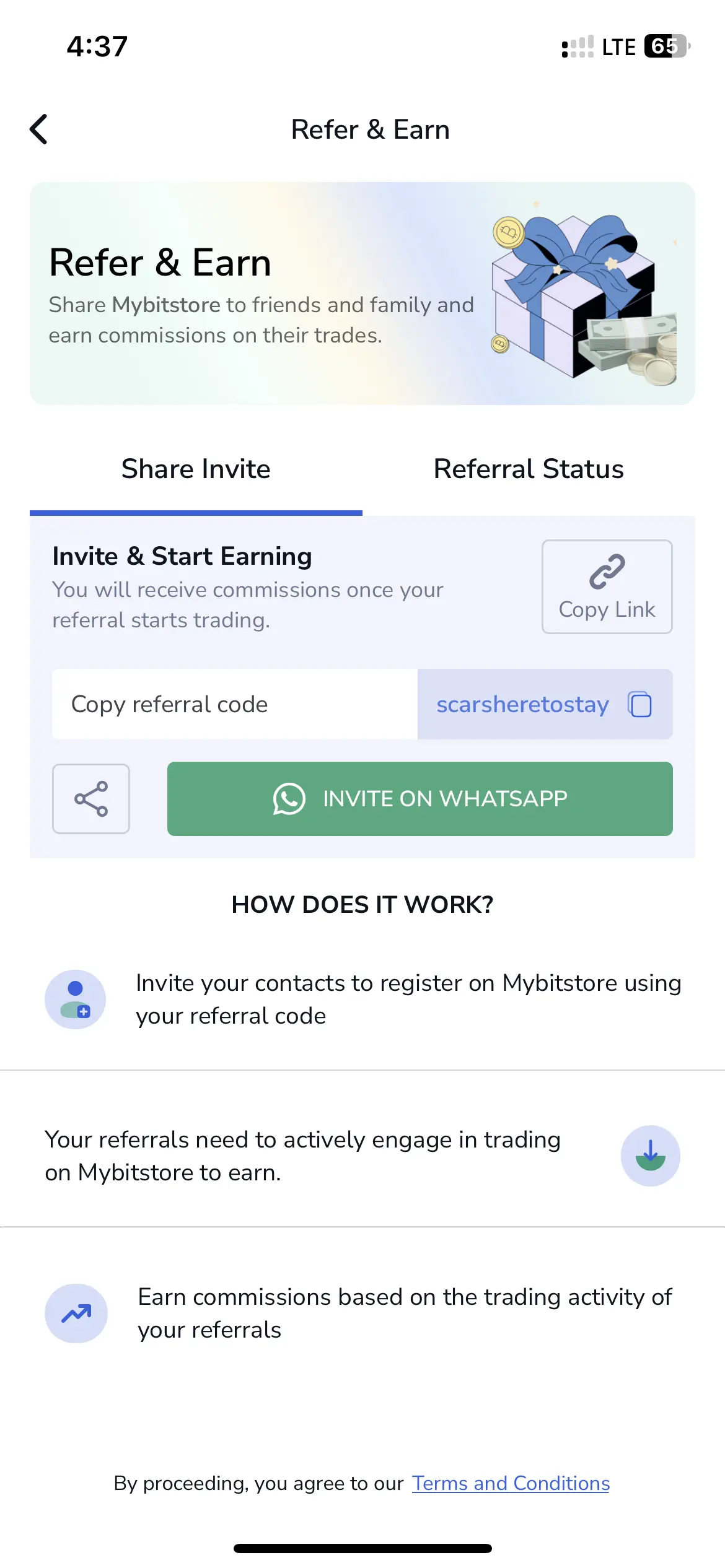 Refer and earn Phone Screen