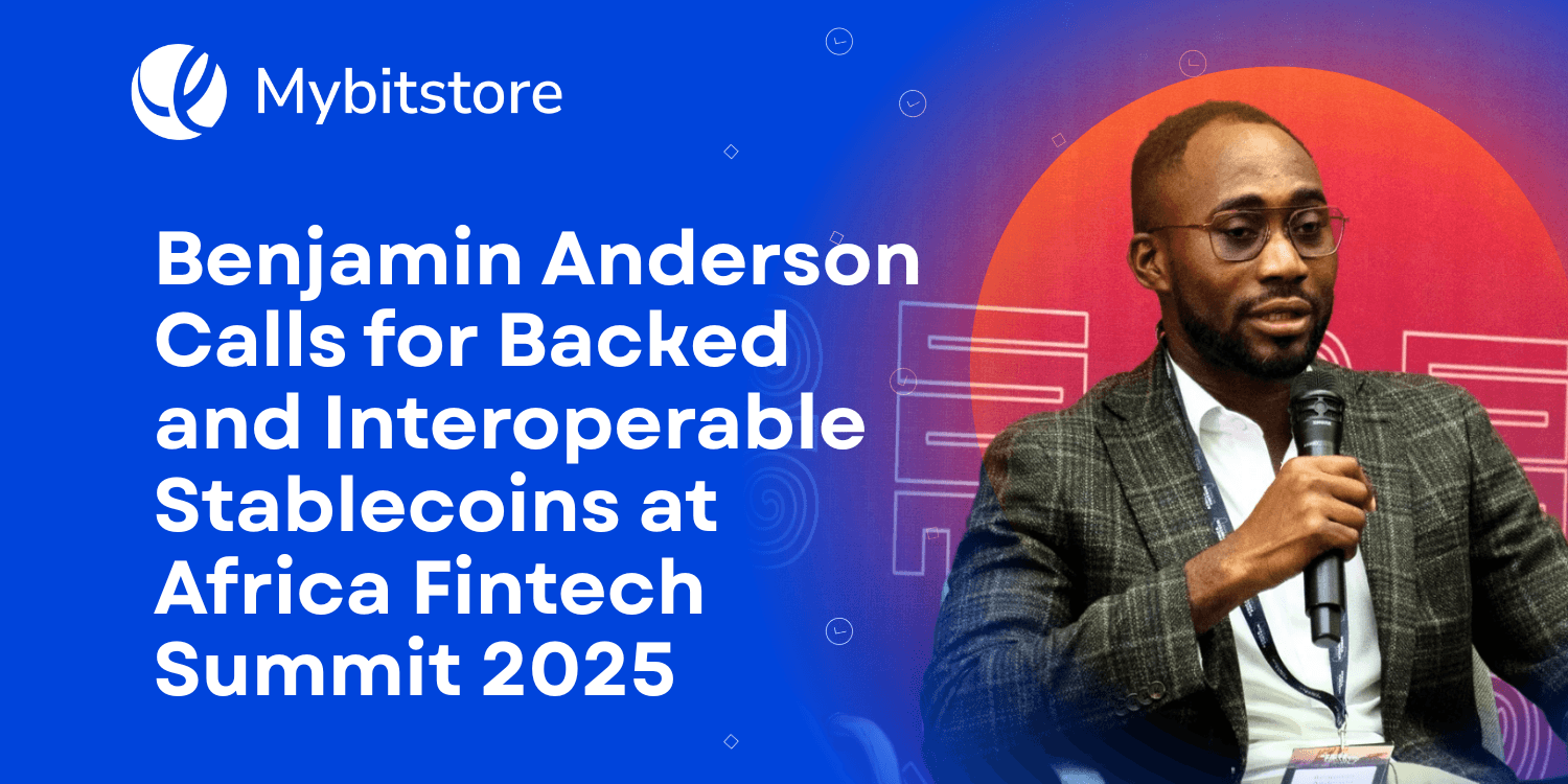 Benjamin Anderson speaking on interoperable stablecoins at the 2025 Africa Fintech Summit in Accra.